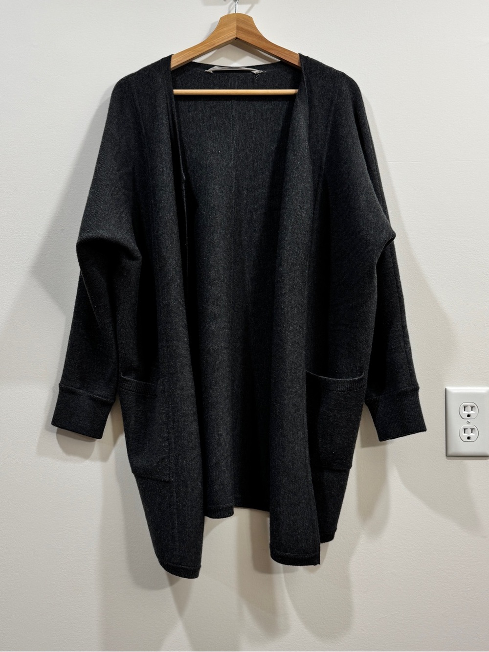 Athleta Charcoal Grey Open Front Cardigan Duster Sz M Wool Blend